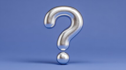 Naklejka premium Exploration of creativity with a shiny metal question mark against a serene blue backdrop