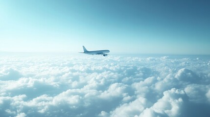 Airplane Soaring Above Fluffy Clouds in a Blue Sky