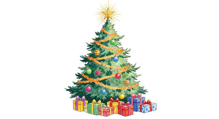 Fototapeta premium Festive tree with colorful presents below