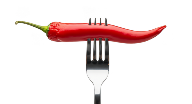 Fiery pepper skewered on silver fork