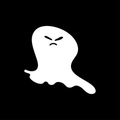 cute white monster with emotions on black background autumn holiday halloween spooky spirit flying ghost poster or banner vector illustration