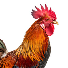 Rooster Portrait: Vibrant Red and Brown Plumage, Farm Animal Photography, Close-up View of a Majestic Rooster