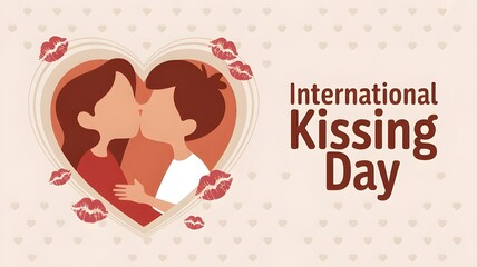 World kiss day postcard. International kissing day couple in love, romance, lovers. Vector illustration