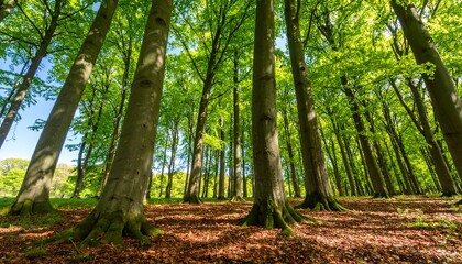 Lush forest canopy, sunlight filtering through