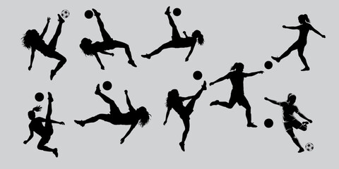 Set of Silhouette of a female football player © Wiwit