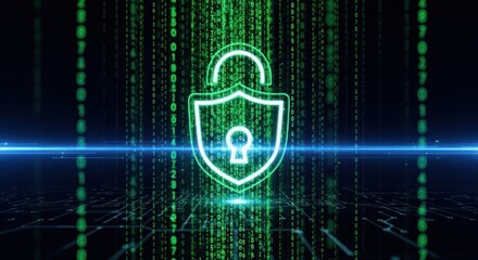 Digital Lock and Shield, Binary Code Security Concept