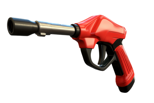 Gas refuelling nozzle for filling gun designed for gasoline at a low resolution showcasing sleek structure and functional components
