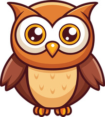Cute Cartoon Owl Vector Illustration , Adorable Baby Owl Clipart, Kawaii Forest Bird, Chibi Style