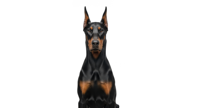 Regal Doberman Pinscher stares forward intently