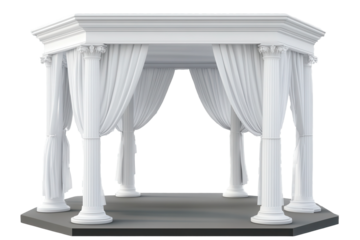 Elegant white canopy gazebo set in an outdoor location perfect for weddings and events during a sunny afternoon or evening gathering