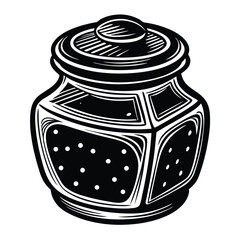 Illustration of vintage black and white ink jar with lid vector graphic design element