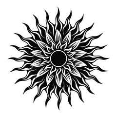 Sunburst flower design vector illustration for tattoo or logo design with floral elements