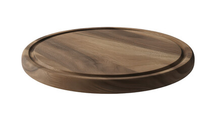 Round wooden cutting board with juice groove isolated on transparent background