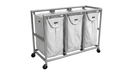 Stainless steel laundry cart with three compartments