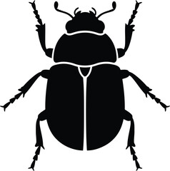 Silhouette of a black scarab beetle insect top view isolated on white vector