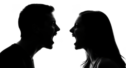 Silhouetted couple locked in heated argument