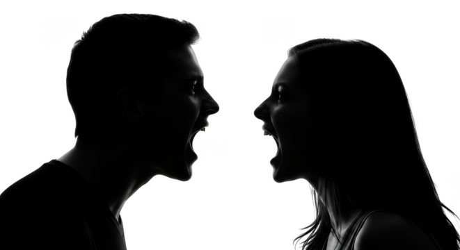 Silhouetted couple locked in heated argument