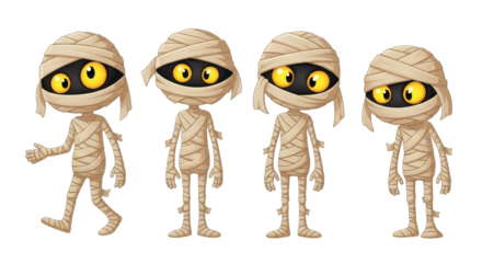 Spooky mummy characters group together