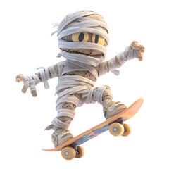 Mummy Skateboarding Halloween Fun 3D Render.