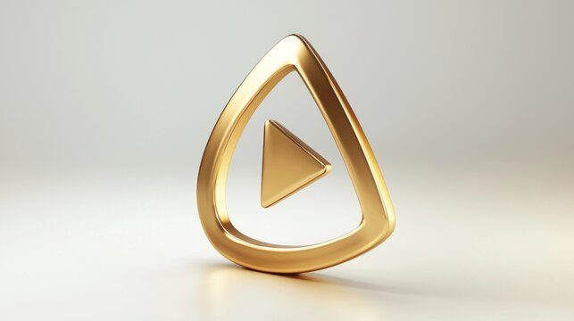 Gold play button 3d vector illustration. Abstract golden circle ring on white background with triangle. Play icon, Press to start. Multimedia, audio, video, cinema, music
