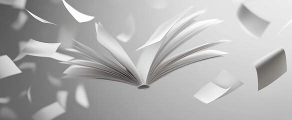 An Open Book with Pages Floating in the Air