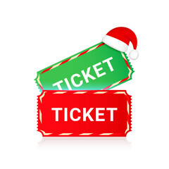 Two Christmas tickets in red and green with a Santa Claus hat