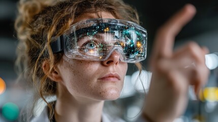 Scientist Engaging with Digital Interface Using Advanced Virtual Reality Technology