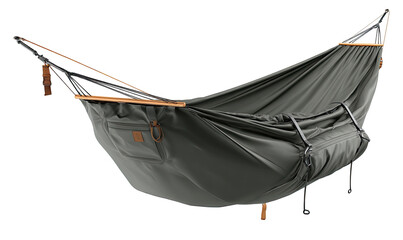 Dark-gray hammock with wooden beams and pouches