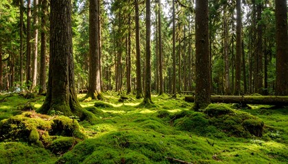 Obraz premium Lush forest floor bathed in sunlight (1)