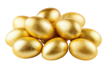 Pile of Glittering Golden Eggs on Transparent Background
