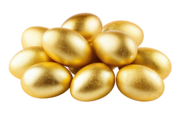 Pile of Glittering Golden Eggs on Transparent Background