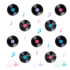 vinyl record and music notes pattern 