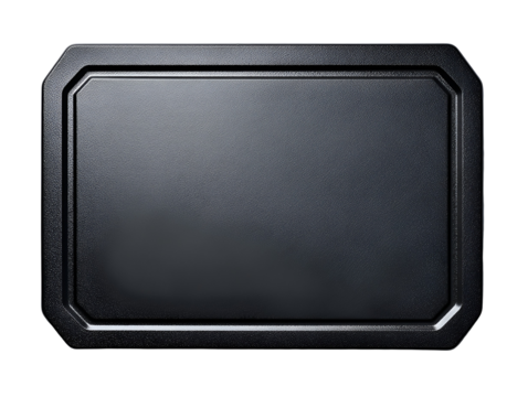 Black rectangular plate with textured surface and beveled edges