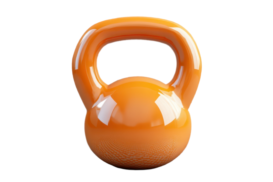 Bright orange kettlebell isolated on a transparent background showcasing its smooth surface and ergonomic design for fitness enthusiasts and trainers alike