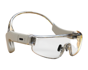 Clear safety glasses with headband, light beige frame