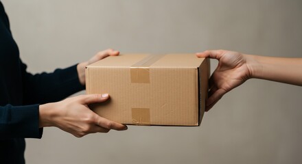 Hands exchanging cardboard box delivery