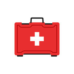 Obraz premium Red first aid kit icon with white medical cross symbol.