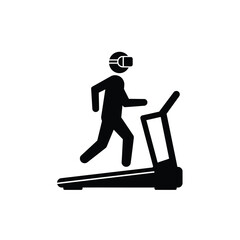 Person running on treadmill wearing virtual reality headset