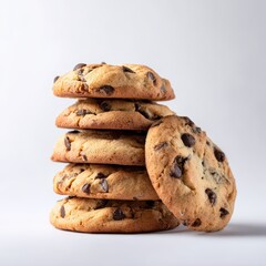 Freshly Baked Chocolate Chip Cookies Stacked Neatly on a White Background