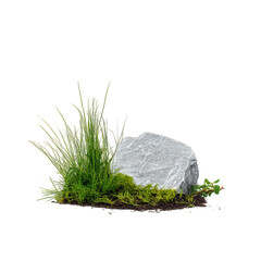 Stone and grass composition on black background representing earth element