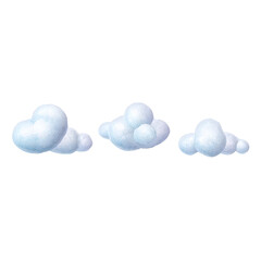 Three cartoon clouds on a black background concept of weather forecast