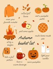 Fun and cute list of autumn activities and to-do s Vector graphics.