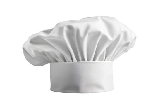Chef's toque displayed on a white isolated background, emphasizing its classic design and significance in culinary arts and kitchen traditions