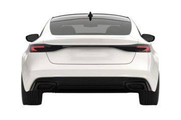 Modern white car viewed from the back in an isolated studio setting with clean lines and a sleek design showcasing contemporary automotive aesthetic