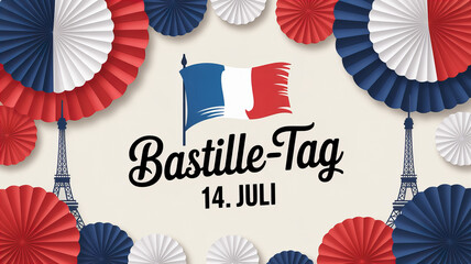 Bastille Day celebration with French flag and patriotic decor 
