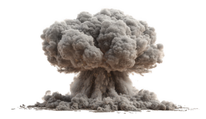 Grey And White Mushroom Cloud Explosion Isolated On Black Background