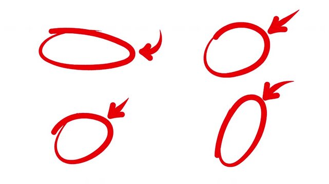 Hand-drawing red circle with arrows animation on transparent background. 4k Video