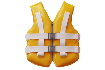 Bright yellow life jacket with white buckles designed for water safety and buoyancy, ideal for boating, swimming, or rescue operations in aquatic environments
