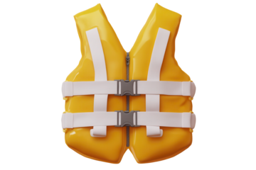 Bright yellow life jacket with white buckles designed for water safety and buoyancy, ideal for boating, swimming, or rescue operations in aquatic environments