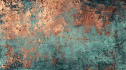 Abstract textured background with a distressed patina of copper and verdigris green showing subtle grid patterns and organic organic elements